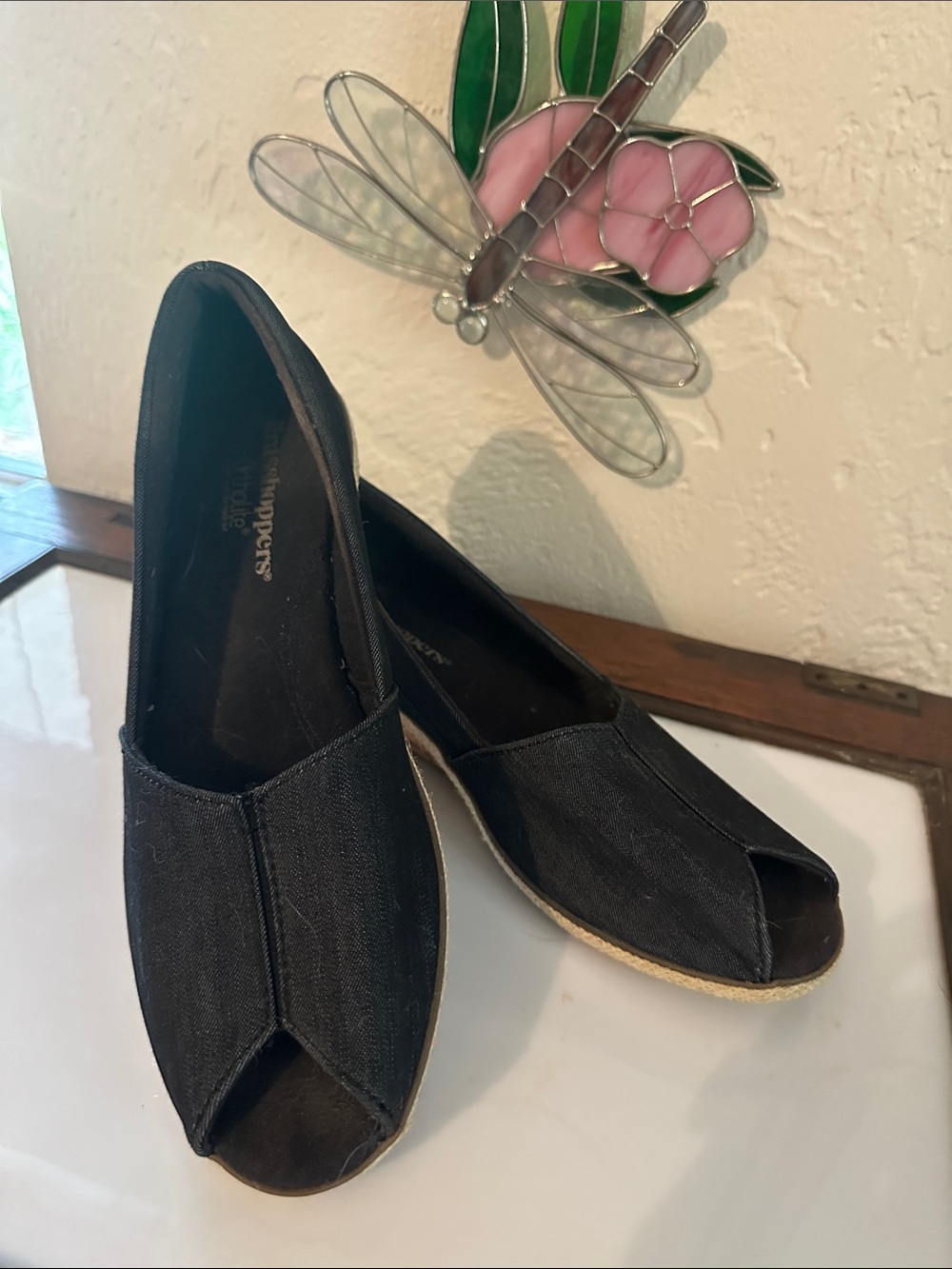 grasshoppers Ortholite dark denim navy Peep-Toe Slip-On Flats